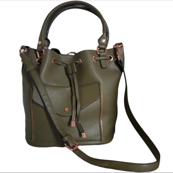 Dune London Bags Dune London Vegan Leather Olive Green Bucket Bag